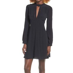 ASTR The Label Anita A-Line Dress Split Neck Long Sleeve Mid Length Size Small